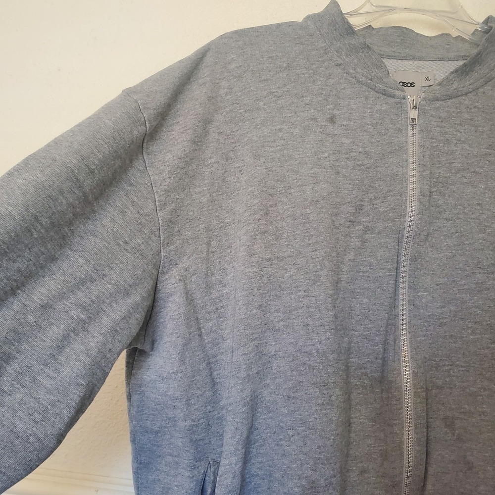 ASOS Mens XL Full Zip Sweatshirt Heather Gray Bomber Jacket Mock Neck Relax Fit - Picture 8 of 16